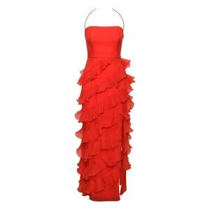 Hutch Lou Midi Ruffle Halter Dress In Red 12